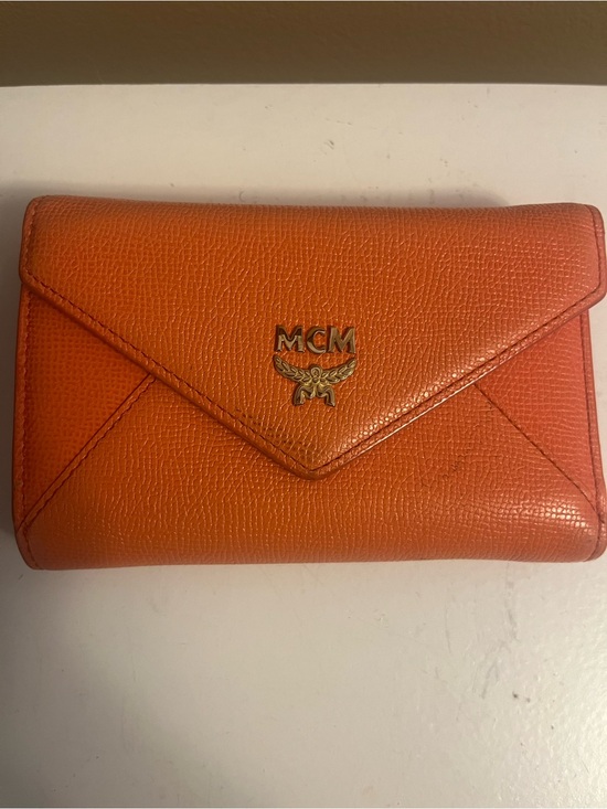 MCM Handbags - MCM Orange Leather Envelope Compact  Wallet with Gold Logo